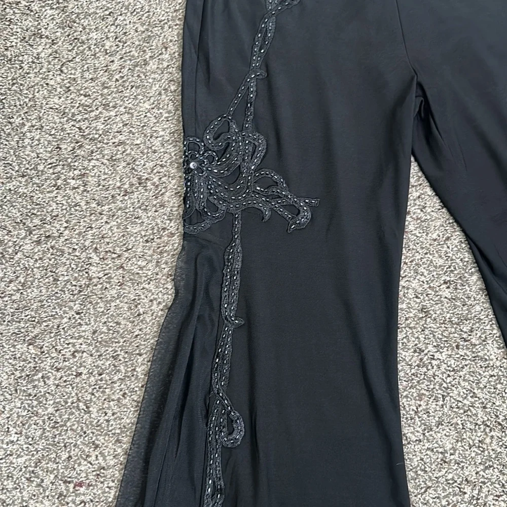 DARMASS black flares leg long high slits pants sequins detail SZ M goth Fariy - Picture 5 of 8